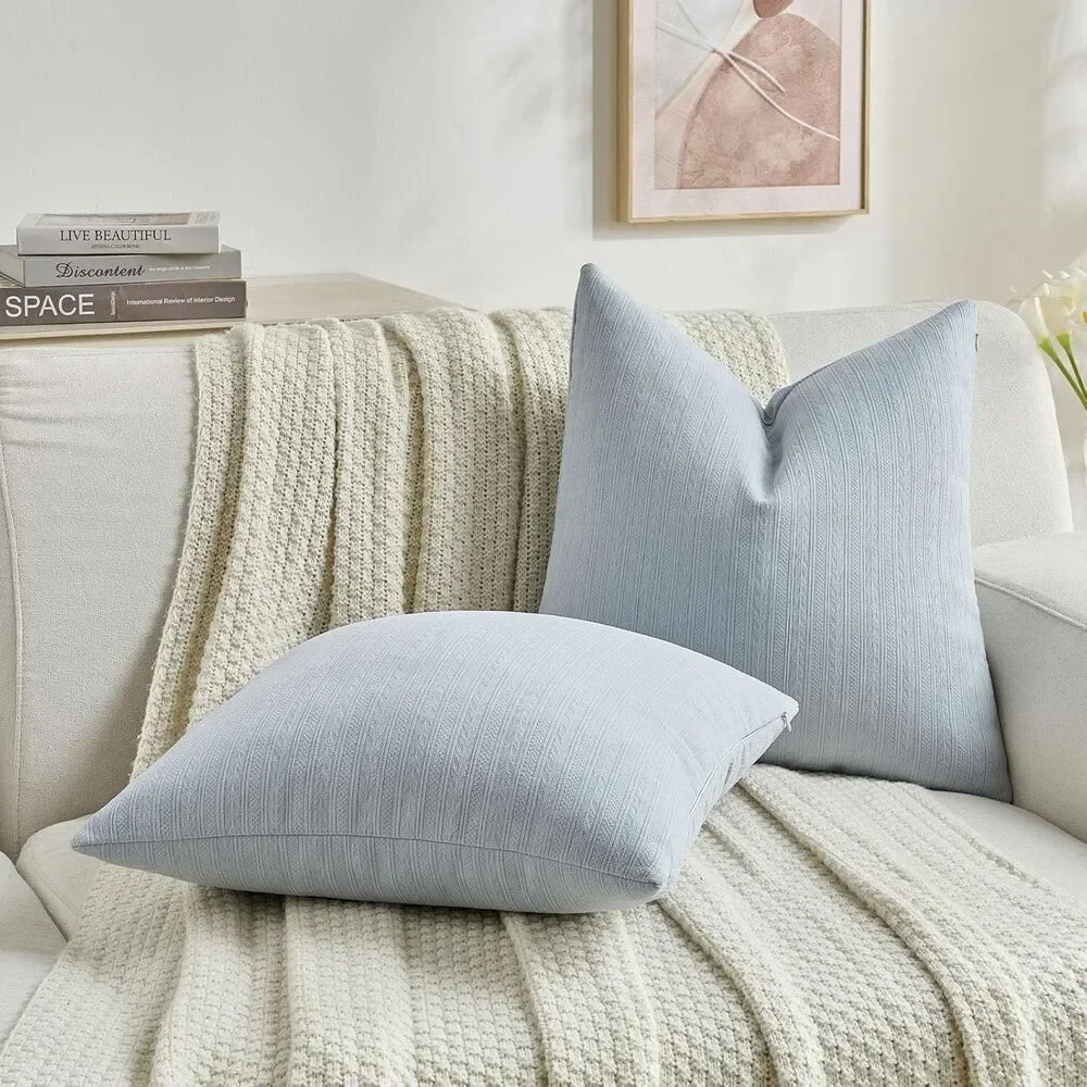 FUTEI Pck of 2 Solid Chenille Throw Pillow Covers 20x20 Inch Soft Cozy LightBlue